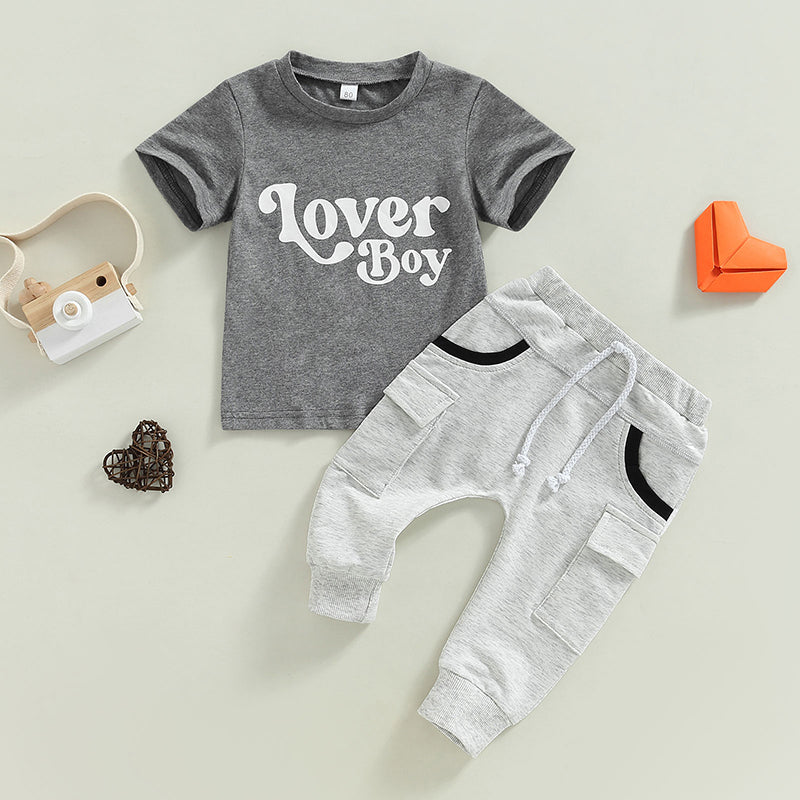 Lover Boy Print T-shirt & Drawstring Pocket Pants