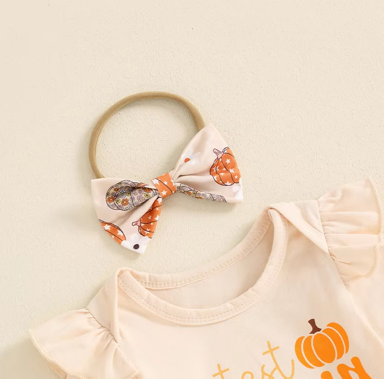 Cutest Pumpkin Romper Pants Headband Hat Set