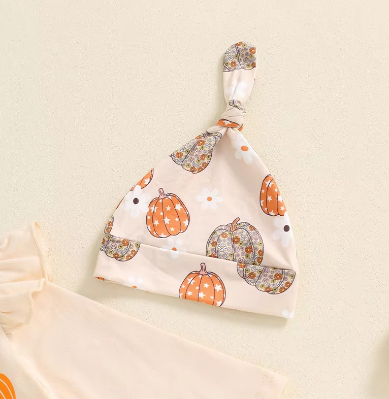 Cutest Pumpkin Romper Pants Headband Hat Set