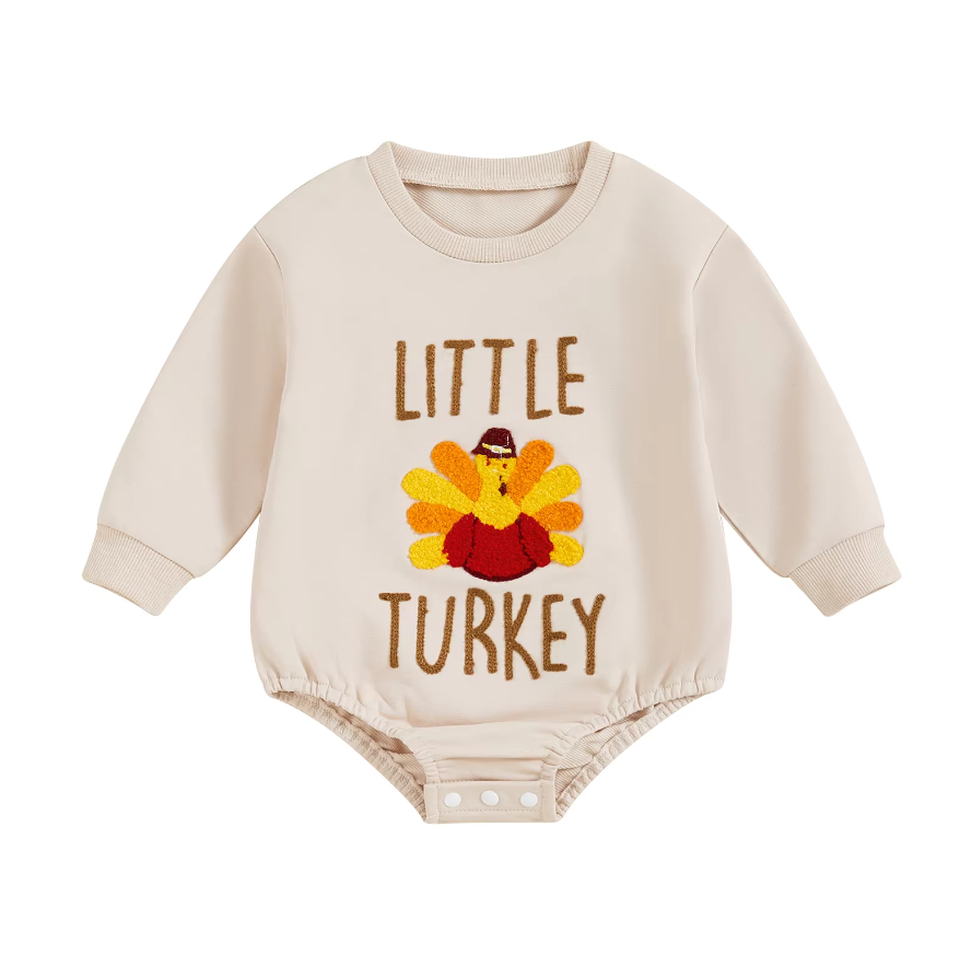 Kam Little Turkey Patch Long Sleeve Romper