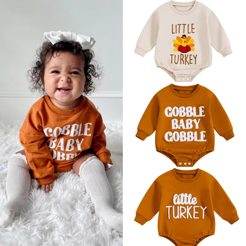 Kam Little Turkey Patch Long Sleeve Romper