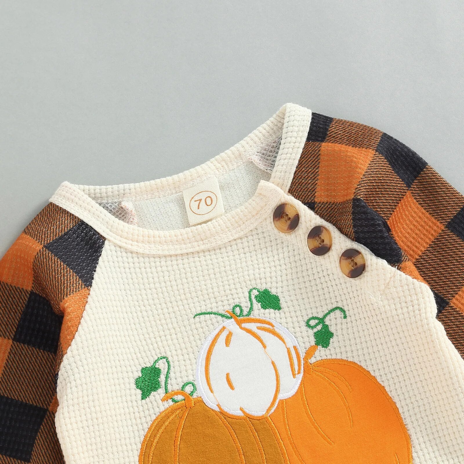 Checkered Sleeve Pumpkin Patch Jumpsuit