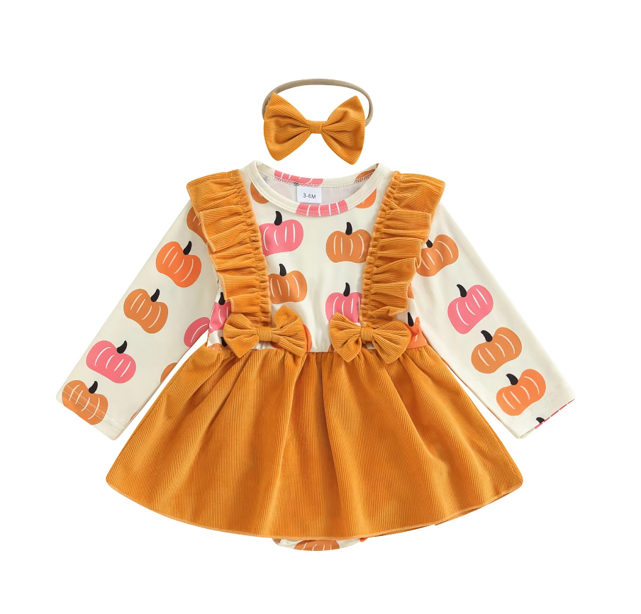 Reese Pumpkin Printed Jumpsuit Romper and Headband