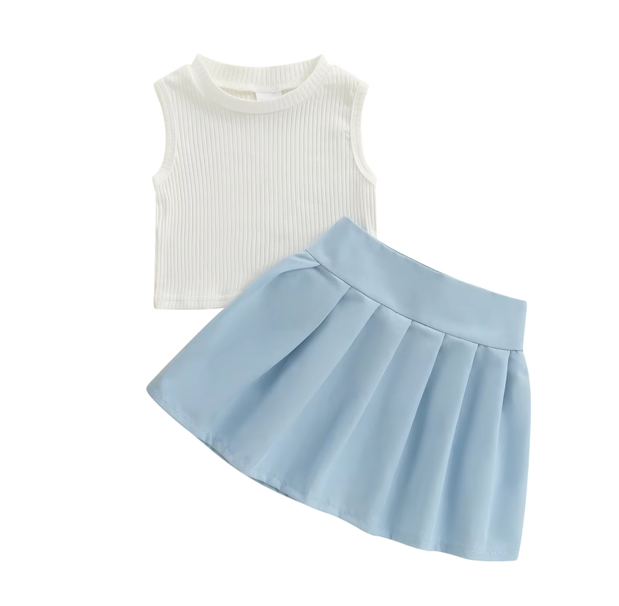 Dahlia White Sleeveless Top Pleated A-Line Skirt