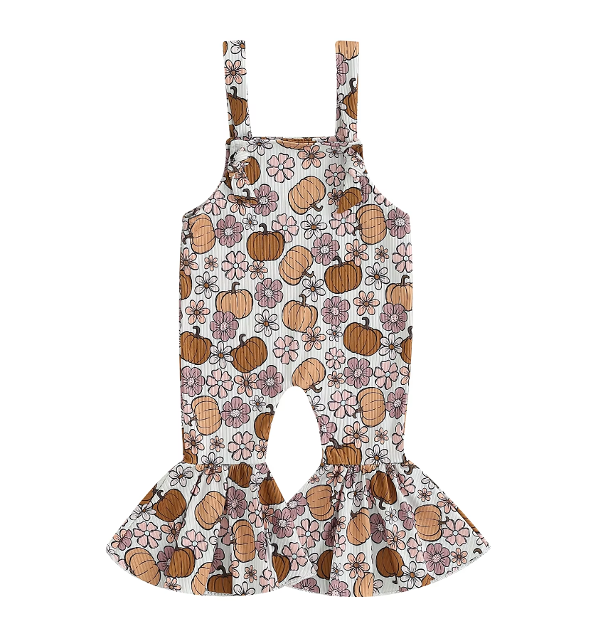 Flower Pumpkin Printed Sleeveless  Flare Romper