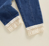 Julia Tassel Crop Top Elastic Waist Denim Pants Set