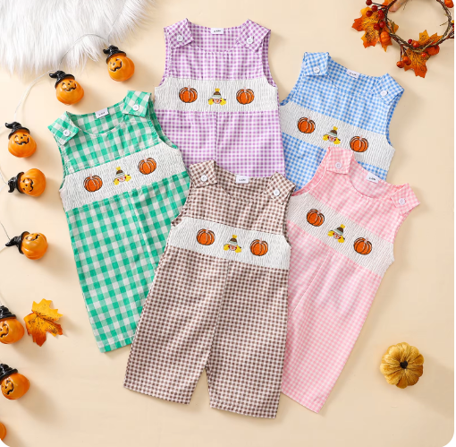 Pumpkin Infant Plaid Sleeveless Overall