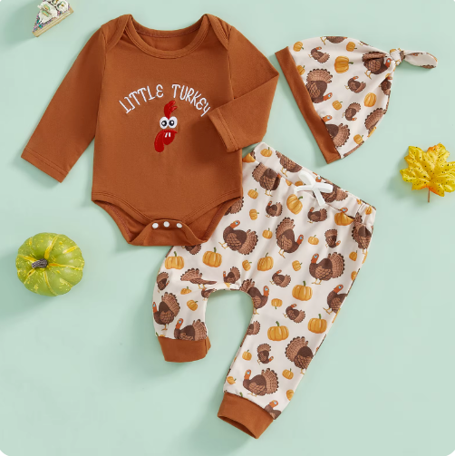 Thanksgiving Long-Sleeve Romper Pants Hat Set