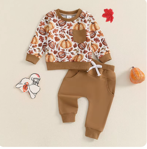 Caleb Rugby Pumpkin Sweatshirt Pants Set