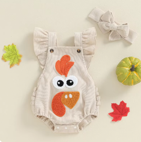 Mila Turkey Ruffle Romper and Headband