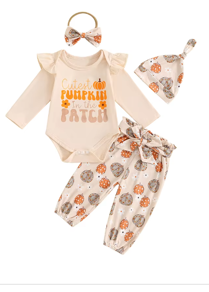 Cutest Pumpkin Romper Pants Headband Hat Set