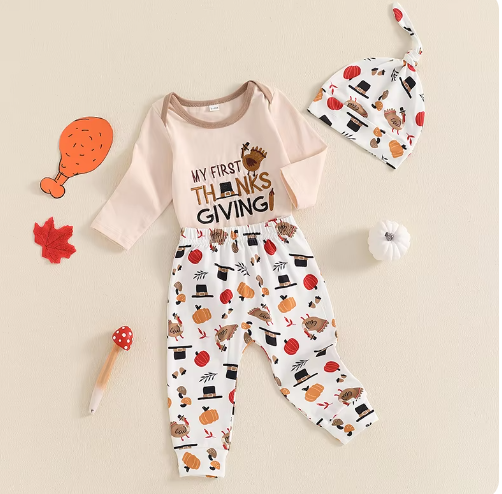 Brad First Thanksgiving Printed Clothes Set