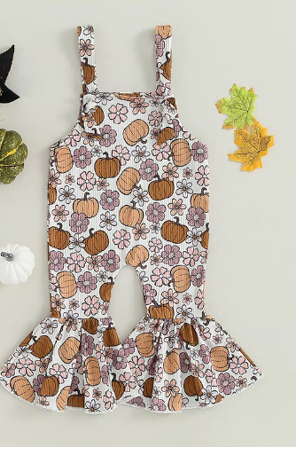 Flower Pumpkin Printed Sleeveless  Flare Romper