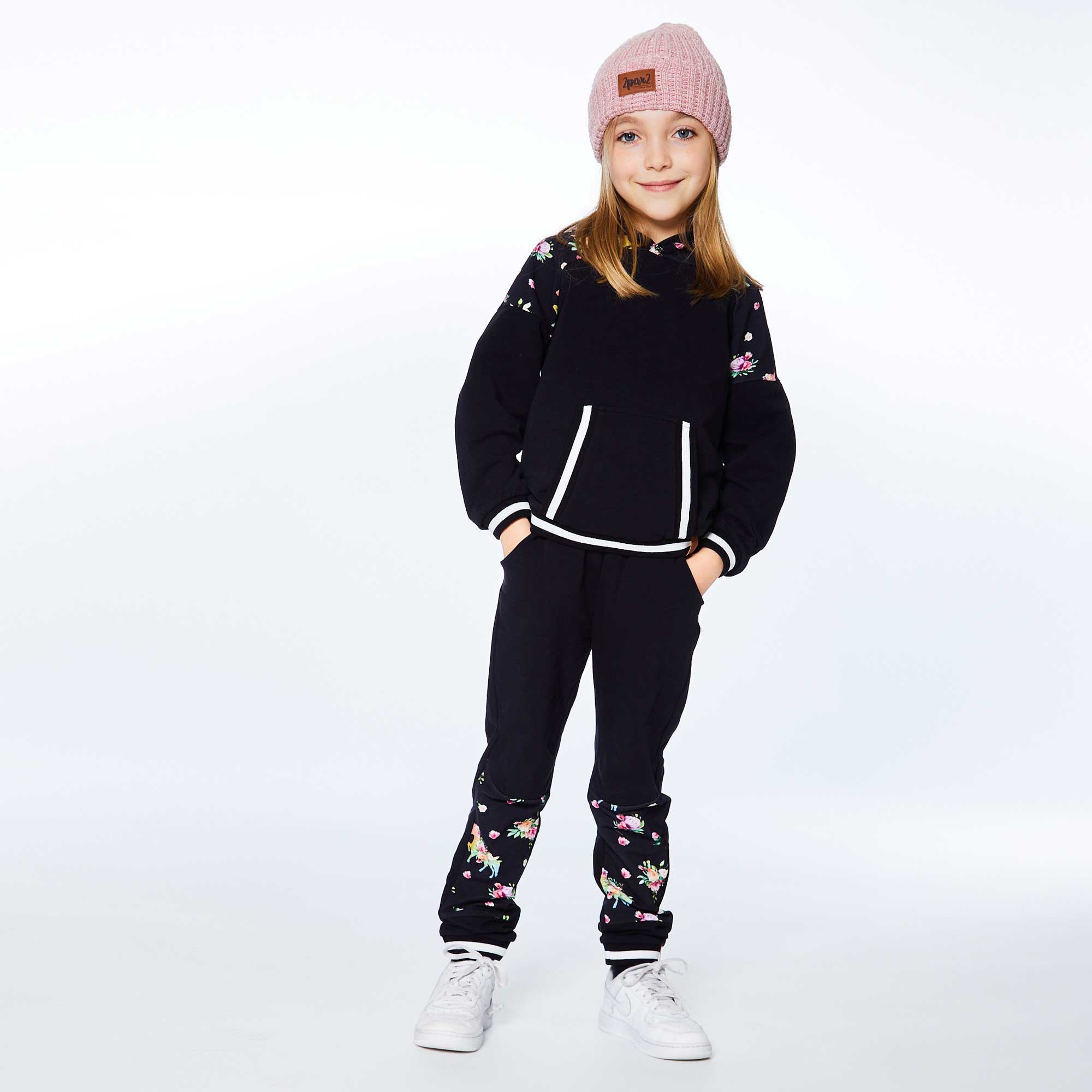 Cut And Sew Sweatpant Unicorn Print Black