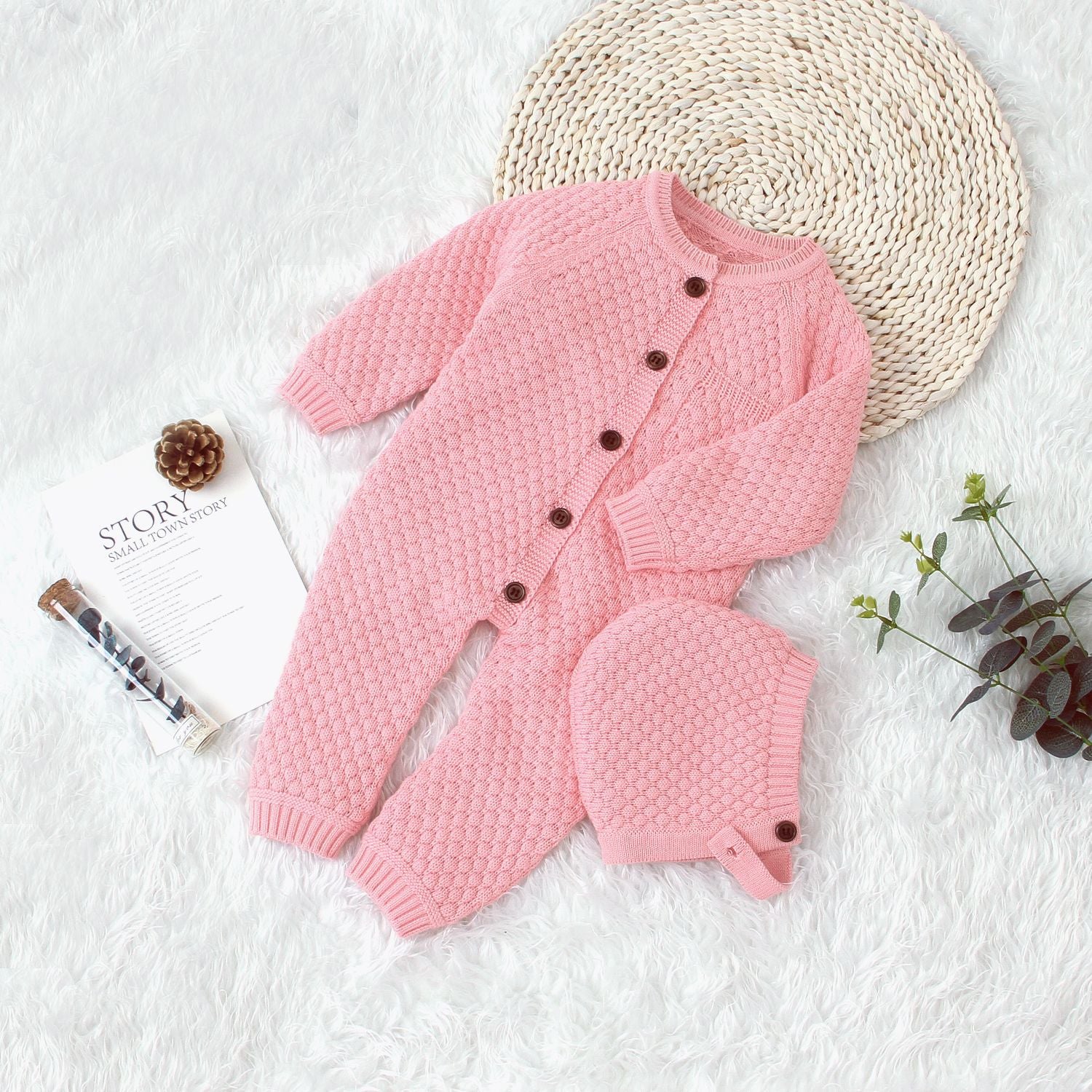 Knitted Front Button Cotton Romper