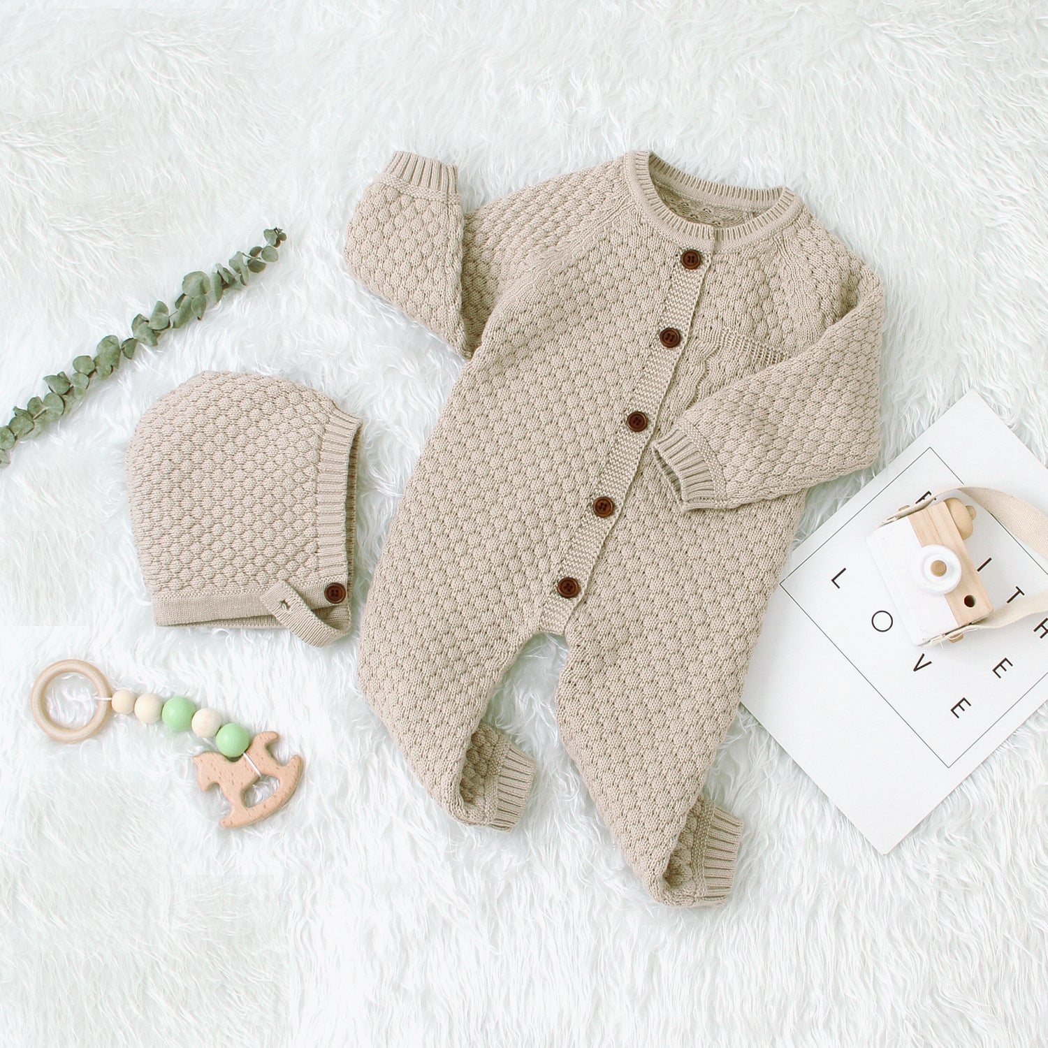 Knitted Front Button Cotton Romper